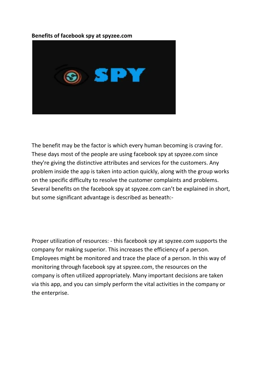 benefits of facebook spy at spyzee com