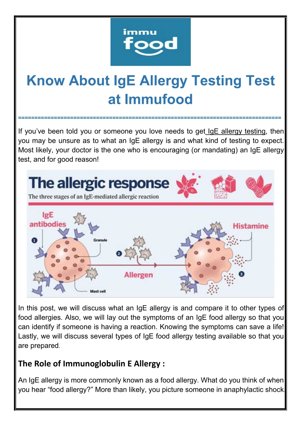 know about ige allergy testing test at immufood