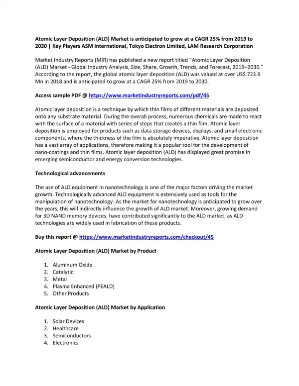 Atomic Layer Deposition Market Latest Innovations, Industry Challenges, Drivers and Forecast to 2030