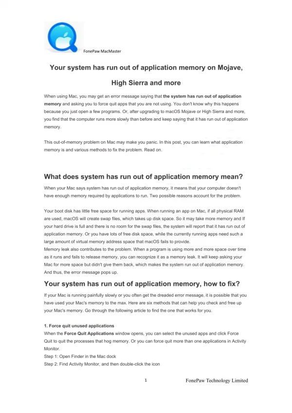 [Fixed] Your system has run out of application memory on Mac