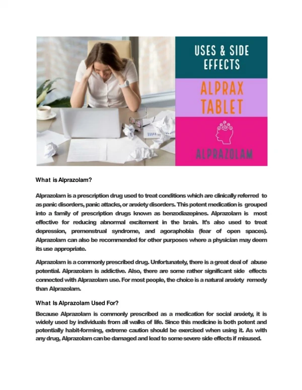 Information on Alprax (Alprazolam) Tablet