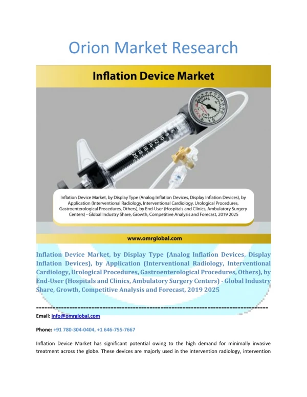 Inflation Device Market: Global Market Size, Industry Trends, Leading Players, Market Share and Forecast 2019-2025