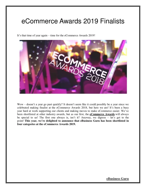 eCommerce Awards 2019 Finalists | eBusiness Guru