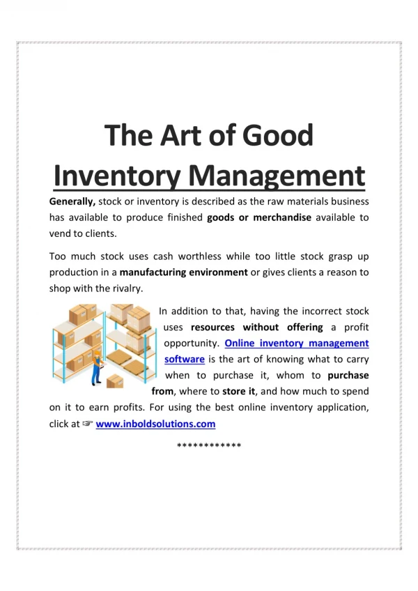 The Art of Good Inventory Management