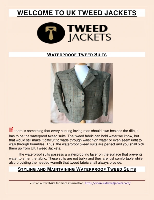 Waterproof Tweed Suits at Tweed Shop UK - Uktweedjackets.com