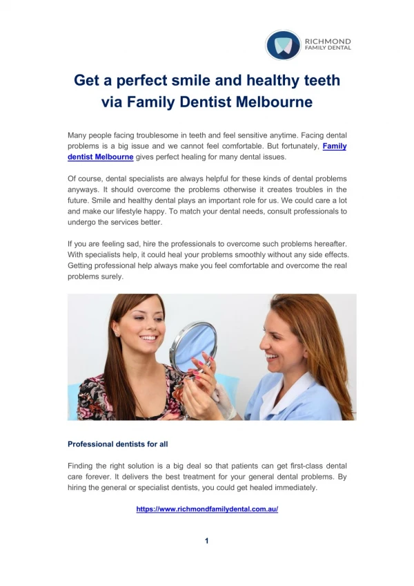 Get a perfect smile and healthy teeth via Family Dentist Melbourne