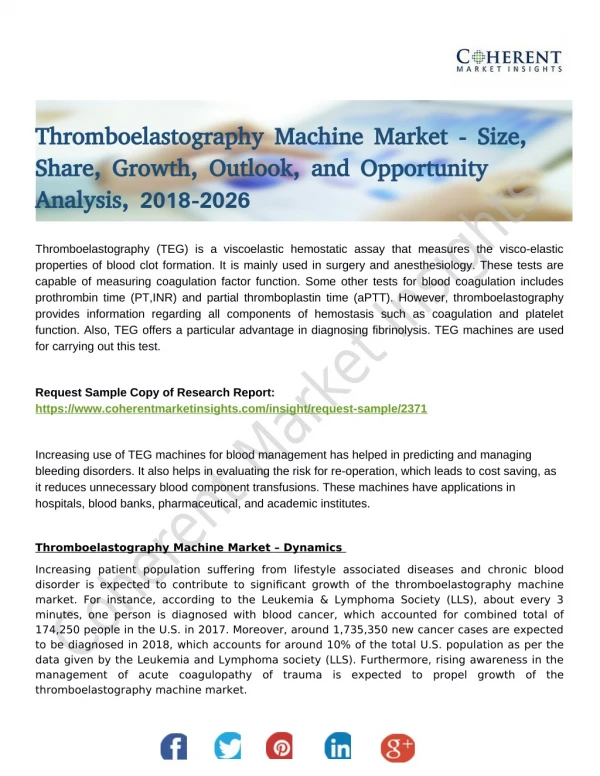 Thromboelastography Machine Market Set to Witness Steady Growth through (2018-2026)