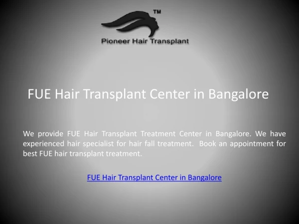 FUE Hair Transplant Center in Bangalore