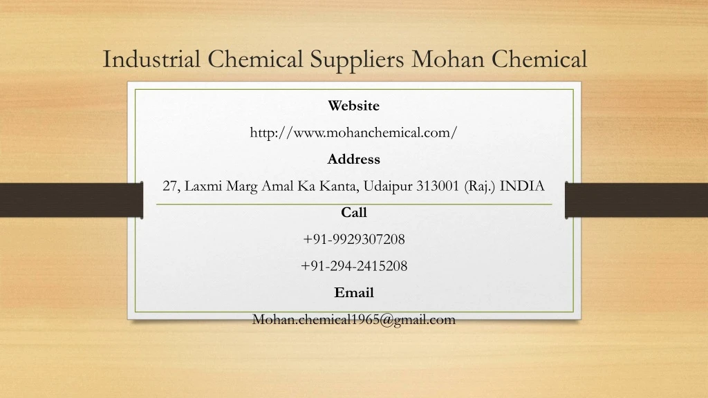 industrial chemical suppliers mohan chemical