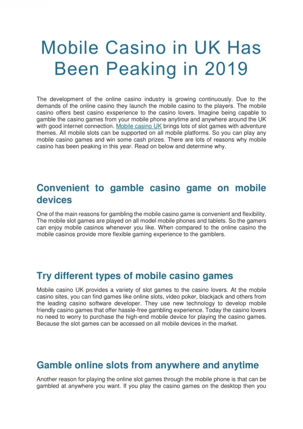 Mobile Casino in UK Has Been Peaking in 2019