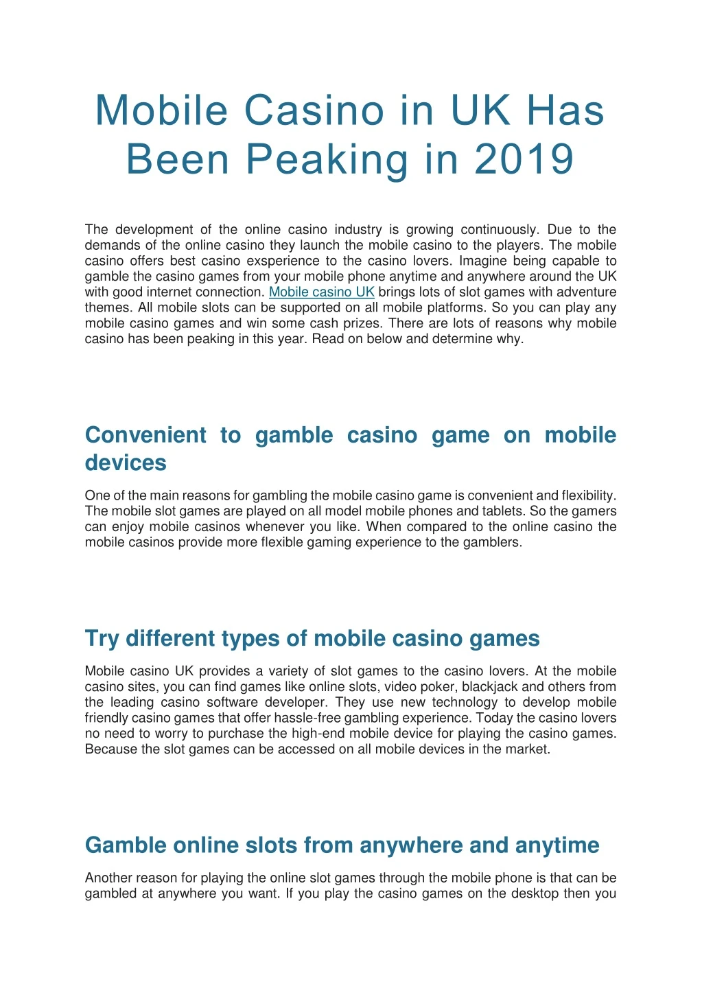 mobile casino in uk has been peaking in 2019
