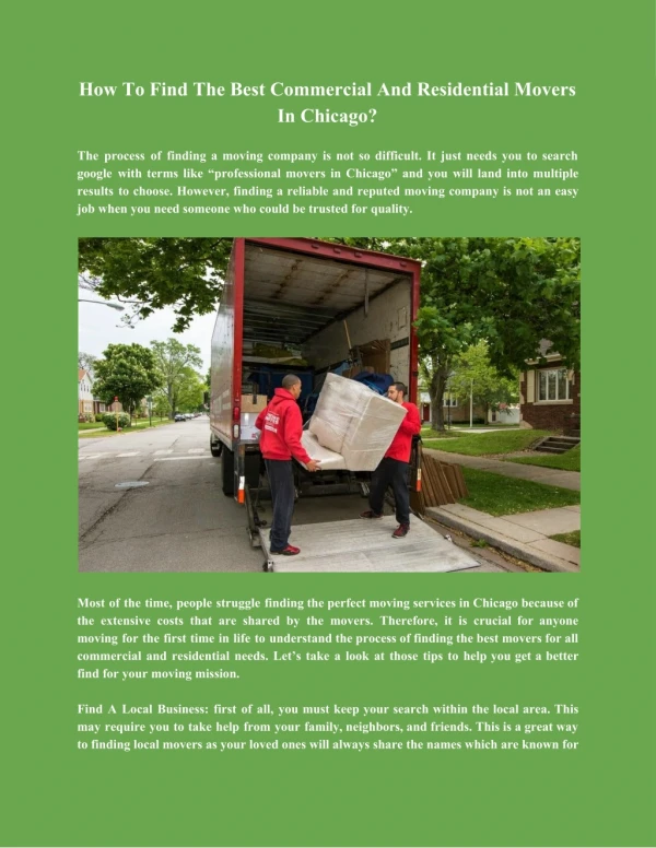 How To Find The Best Commercial And Residential Movers In Chicago?