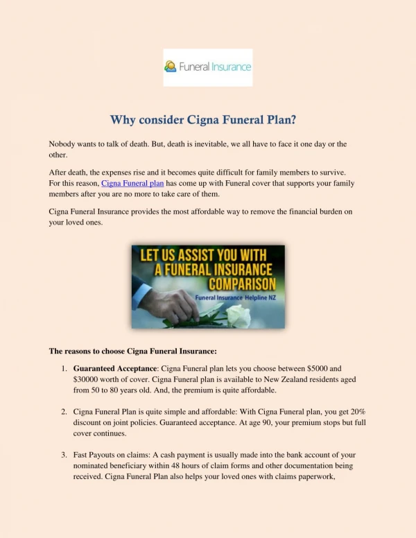Why consider Cigna Funeral Plan?