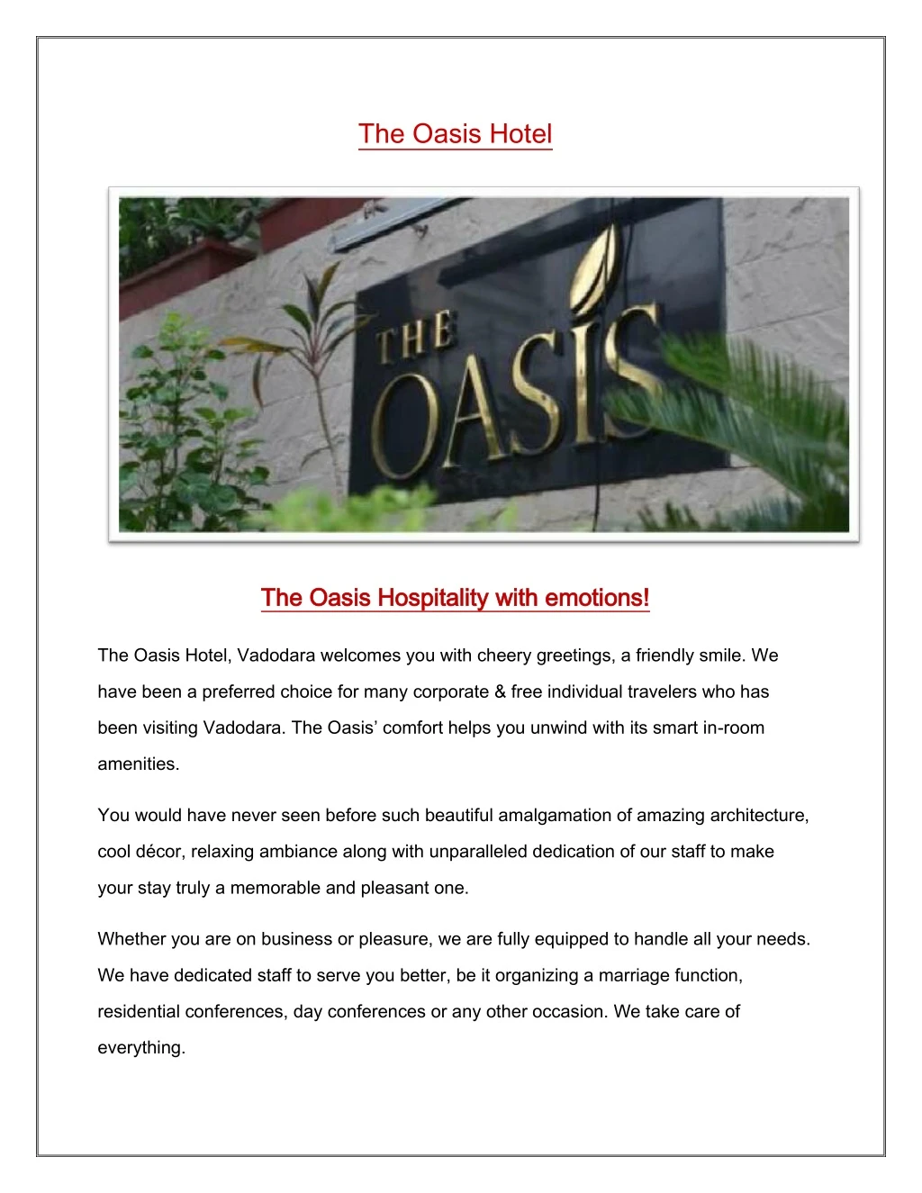 the oasis hotel