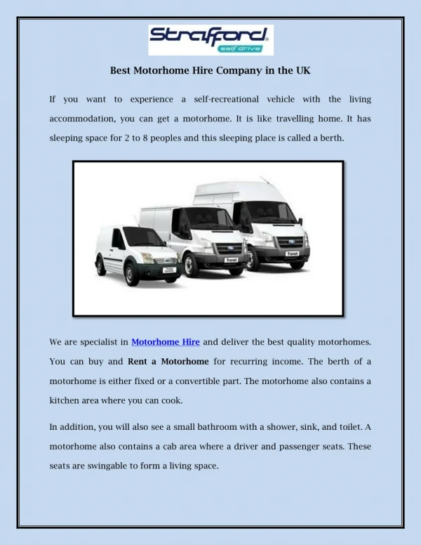 Best Motorhome Hire Company in the UK