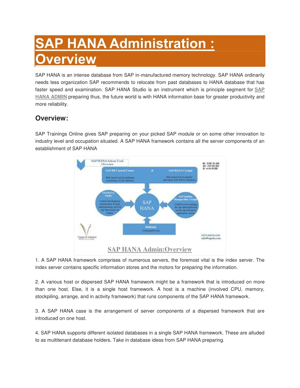 sap hana administration overview