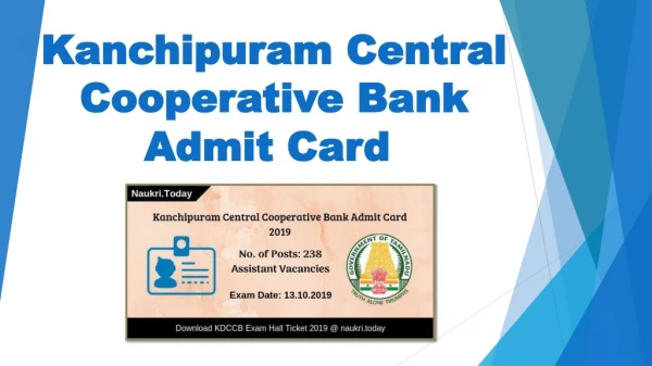 Kanchipuram Central Cooperative Bank Admit Card 2019 For Assistant