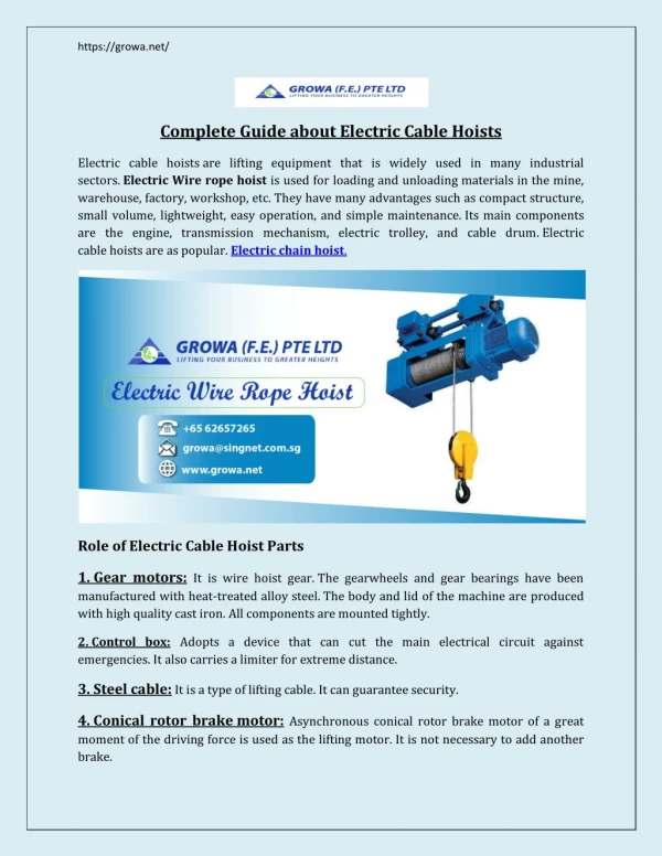 Complete Guide about Electric Cable Hoists