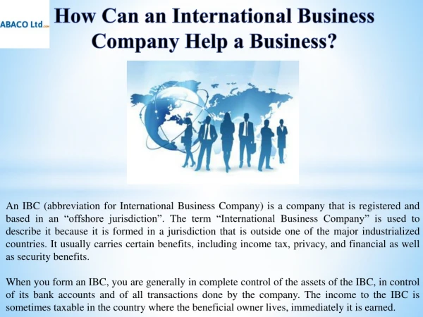 How Can an International Business Company Help a Business?