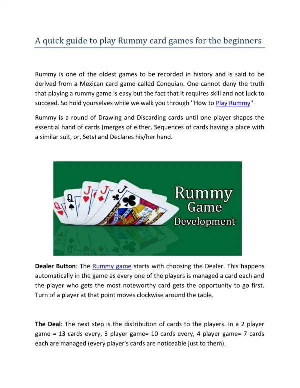A quick guide to play Rummy card games for the beginners