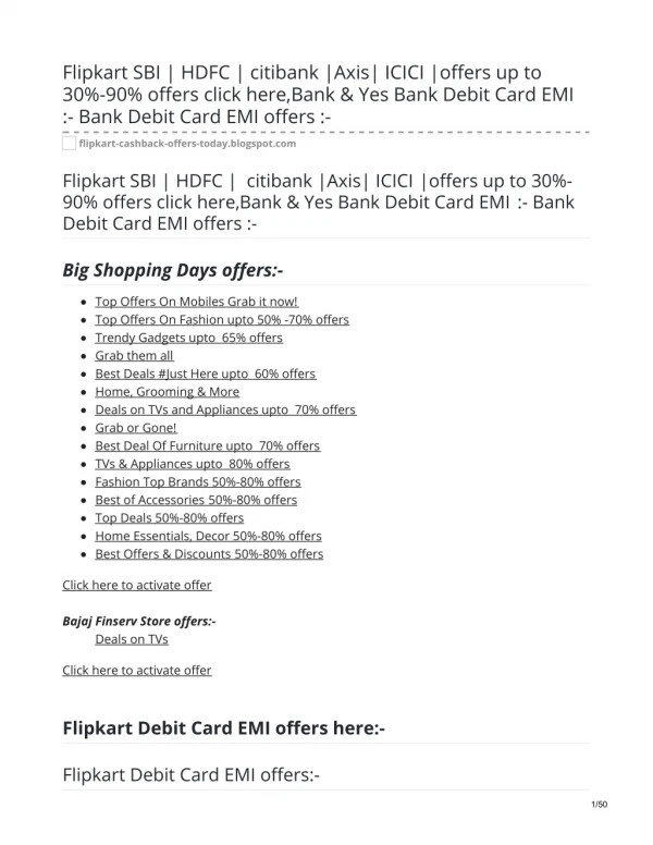 Flipkart Cashback Offers on SBI, HDFC, Axis, ICICI, Citi Bank & Yes bank debit or credit cards.