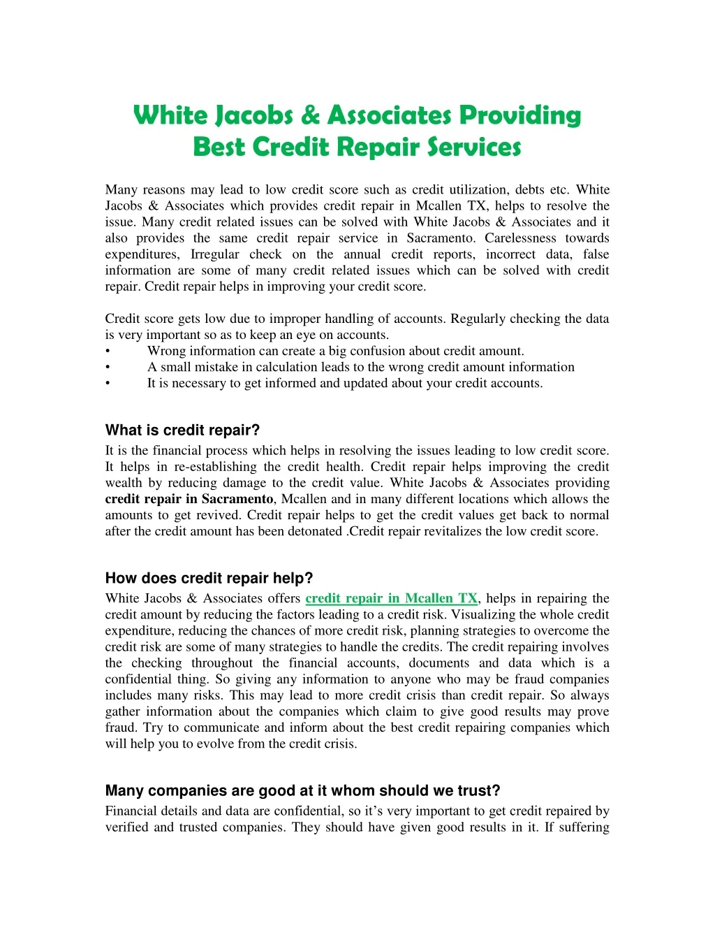 white jacobs associates providing best credit