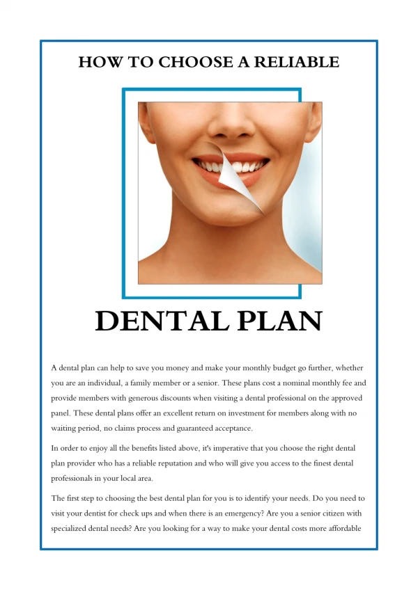 How To Choose A Reliable Dental Plan
