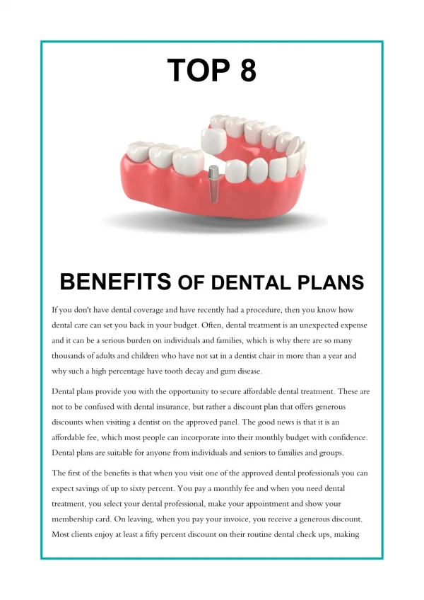 Top 8 Benefits Of Dental Plans