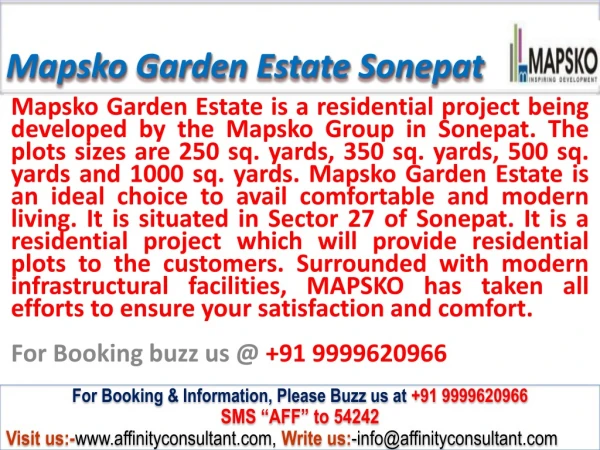 Mapsko Group Garden Estate @09999684166 Sector 27 Sonepat