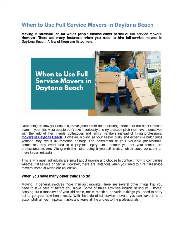 When To Use Full Service Movers In Daytona Beach