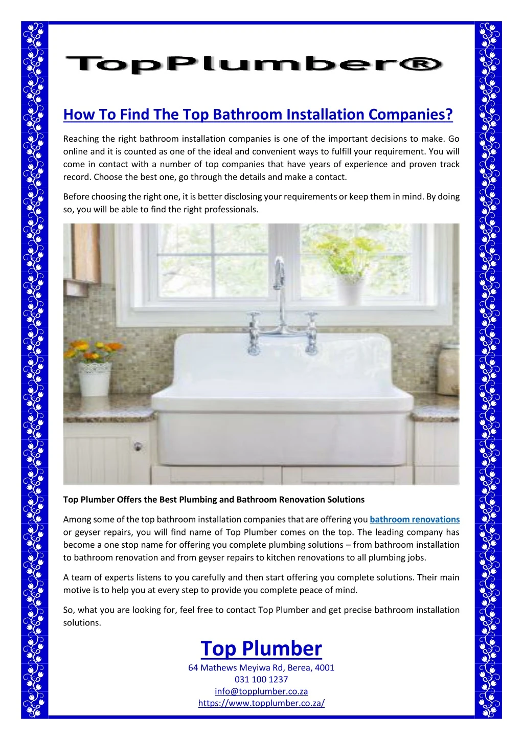 how to find the top bathroom installation