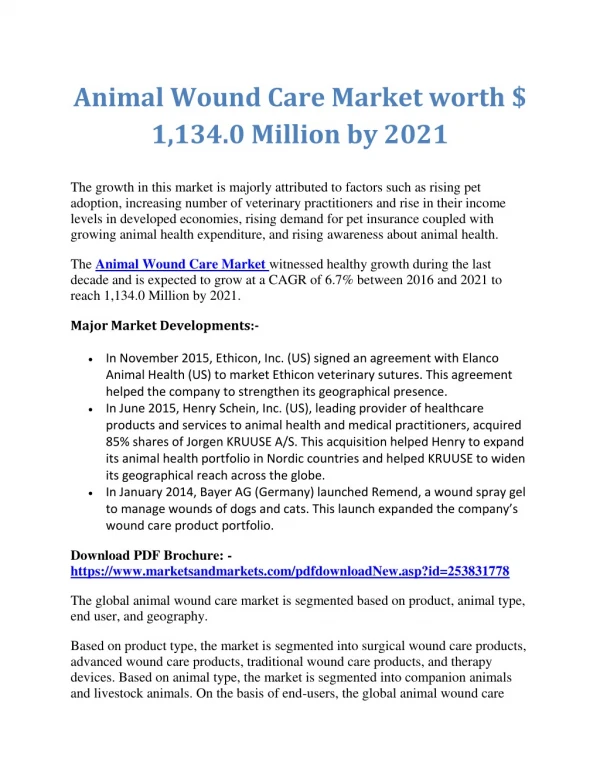 Animal Wound Care Market by Product & End User - Global Forecast 2021