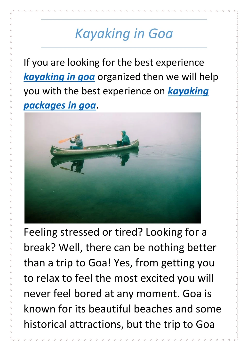 kayaking in goa