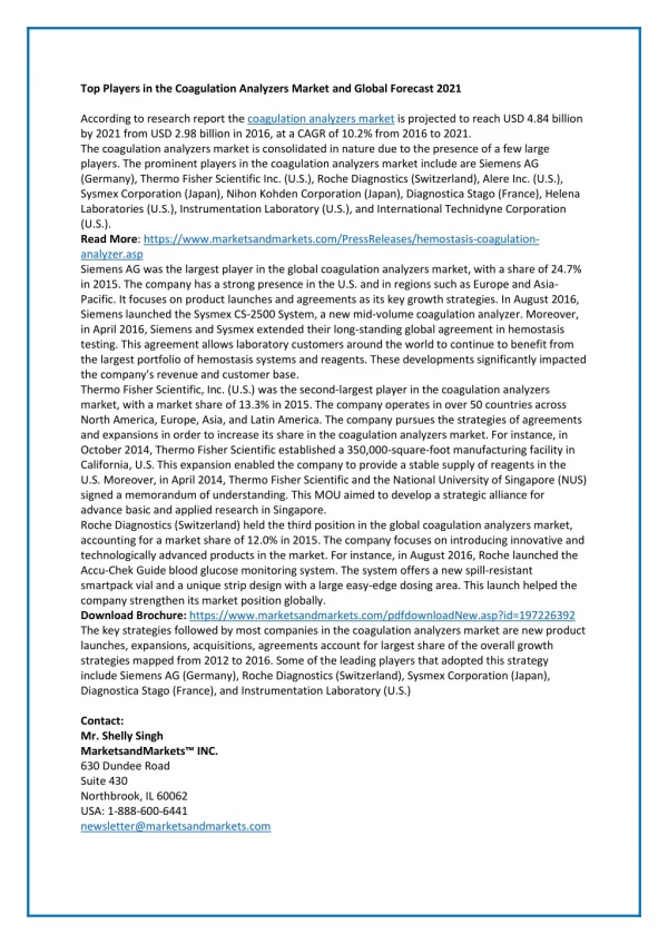 Top Players in the Coagulation Analyzers Market and Global Forecast 2021