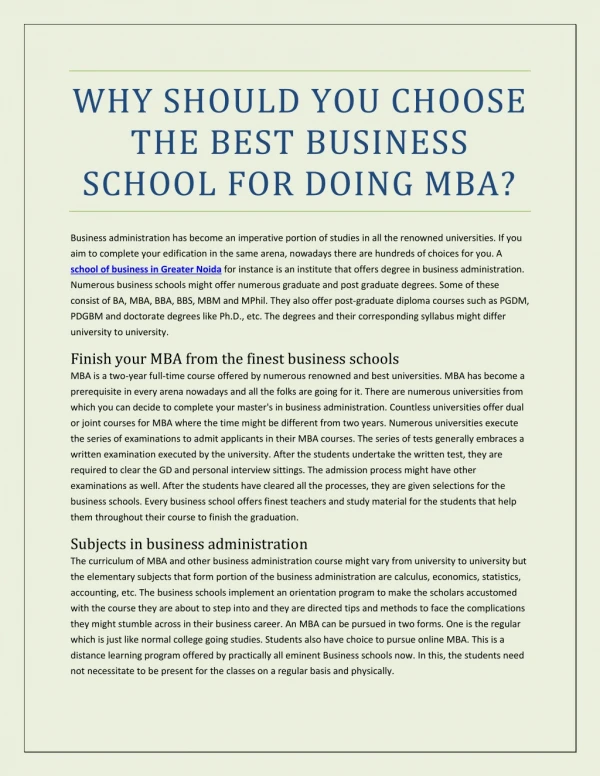 WHY SHOULD YOU CHOOSE THE BEST BUSINESS SCHOOL FOR DOING MBA?