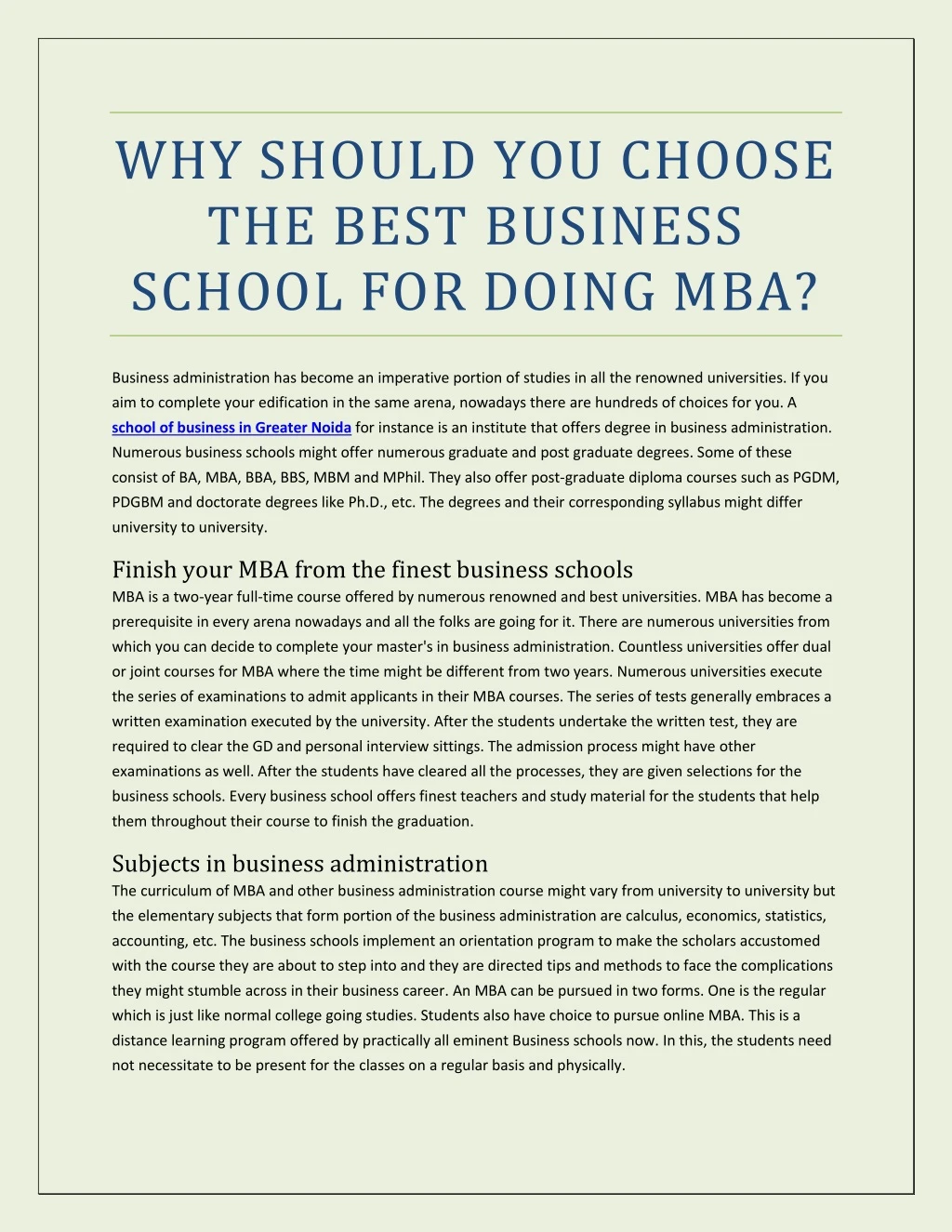 why should you choose the best business school