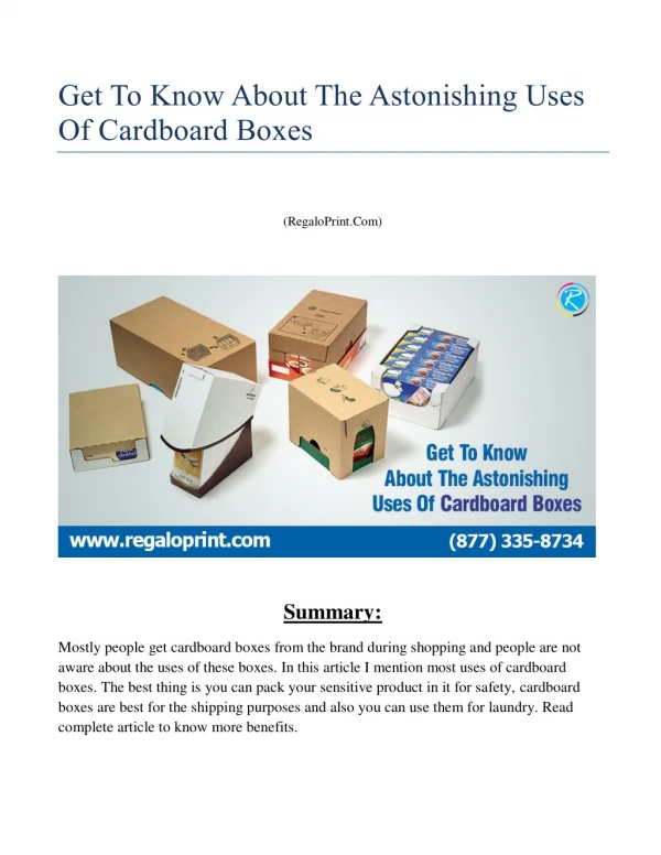Get To Know About The Astonishing Uses Of Cardboard Boxes