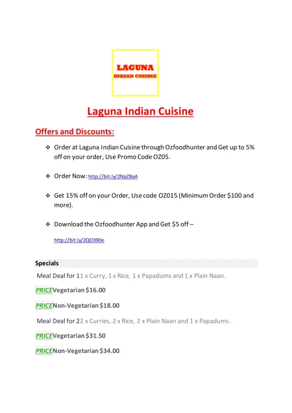 15% Off - Laguna Indian Cuisine-Para Vista - Order Food Online