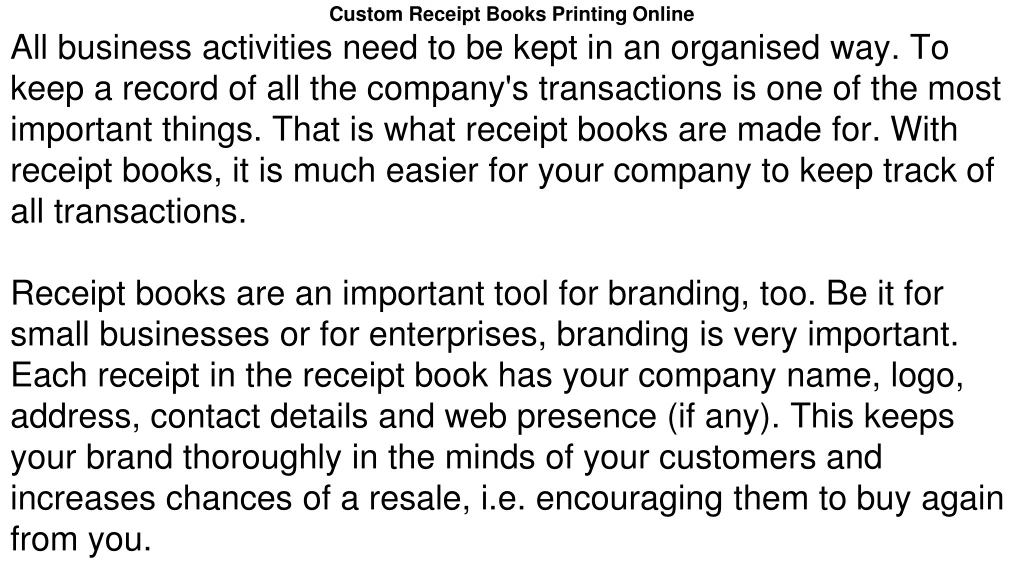 custom receipt books printing online all business