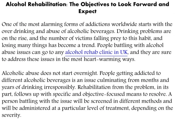 Alcohol Rehabilitation: The Objectives to Look Forward and Expect
