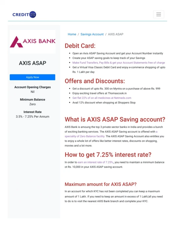 axis asap saving account
