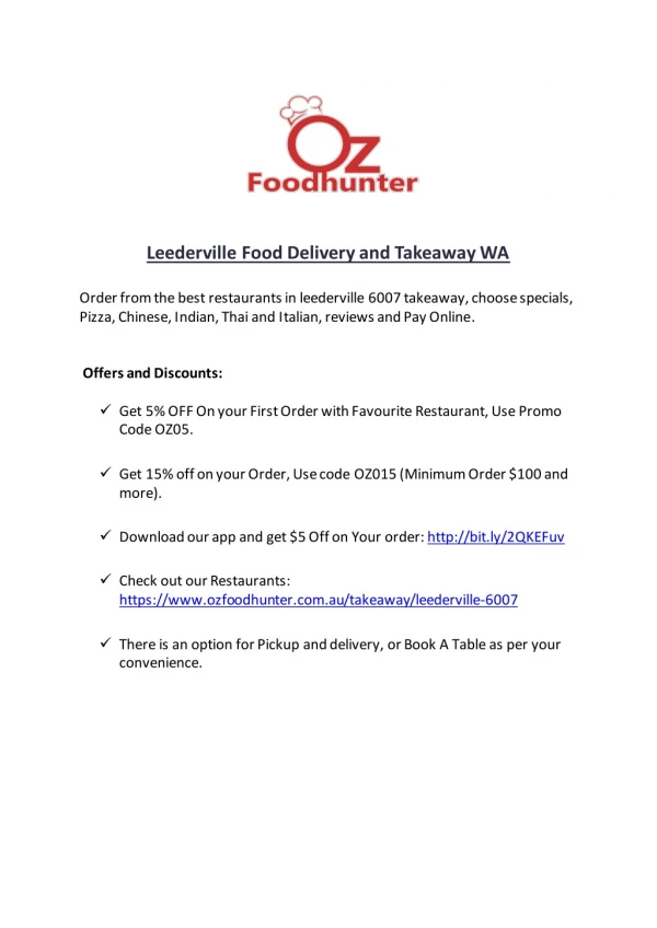 Leederville 6007 Food Delivery and Takeaway