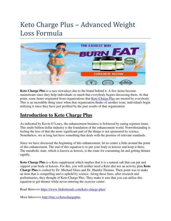 Keto Charge Plus – Advanced Weight Loss Formula