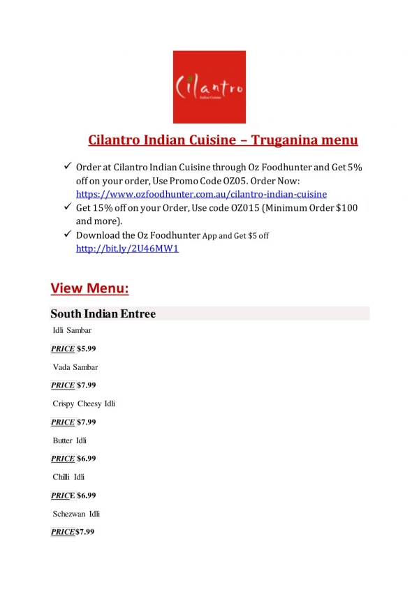 15% Off - Cilantro Indian Cuisine-Truganina - Order Food Online