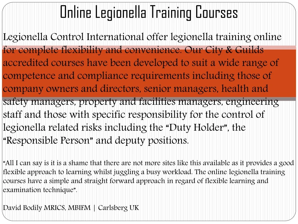online legionella training courses
