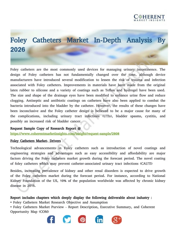 Foley Catheters Market In-Depth Analysis By 2026
