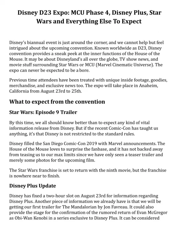 Disney D23 Expo: MCU Phase 4, Disney Plus, Star Wars and Everything Else To Expect