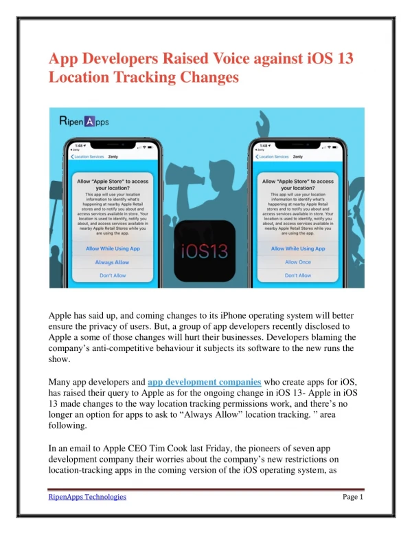 App Developers Raised Voice against iOS 13 Location Tracking Changes