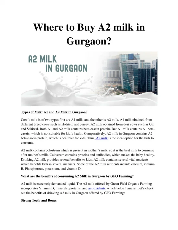 Where to Buy A2 milk in Gurgaon? | GFO Farming
