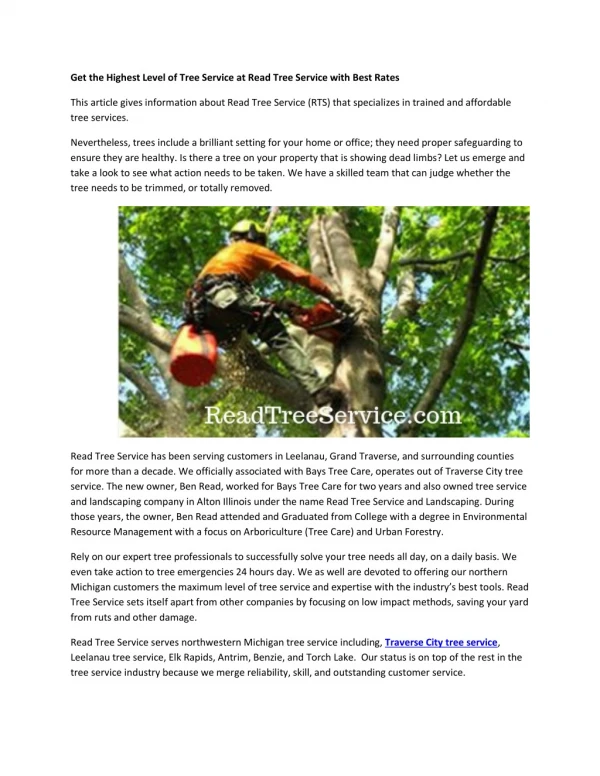 Get the Highest Level of Tree Service at Read Tree Service with Best Rates